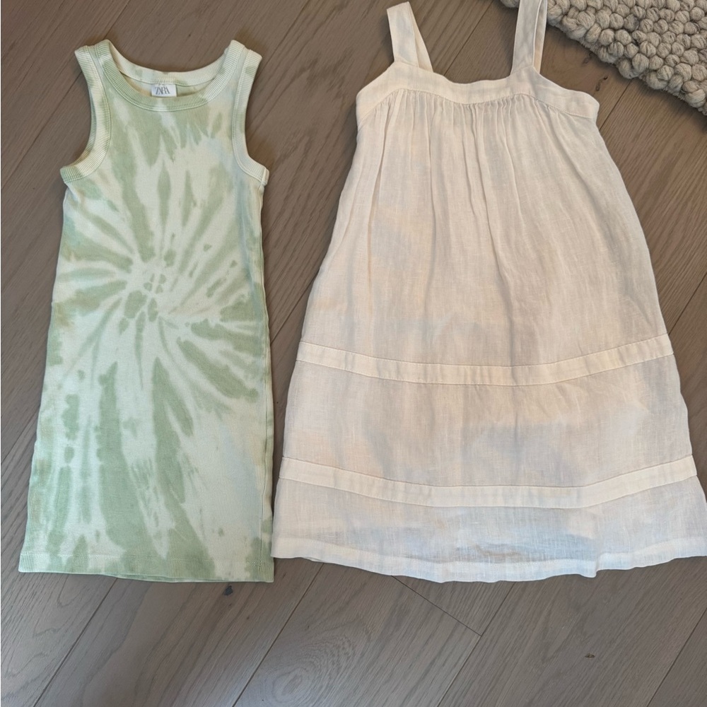 Zara Green Sleeveless tie dye and white Sheath Dress bundle